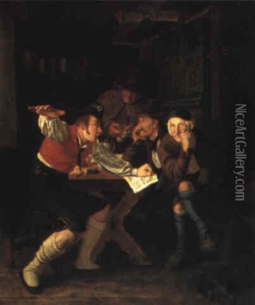 Men In A Tavern Oil Painting - Carl Trost