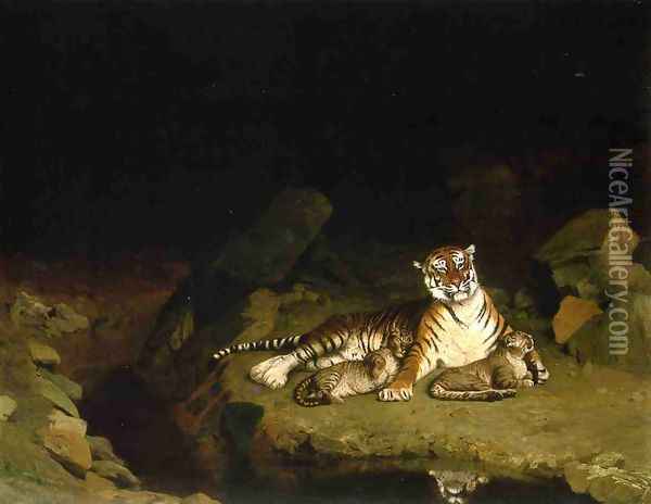 Tigress and Her Cubs Oil Painting - Jean-Leon Gerome