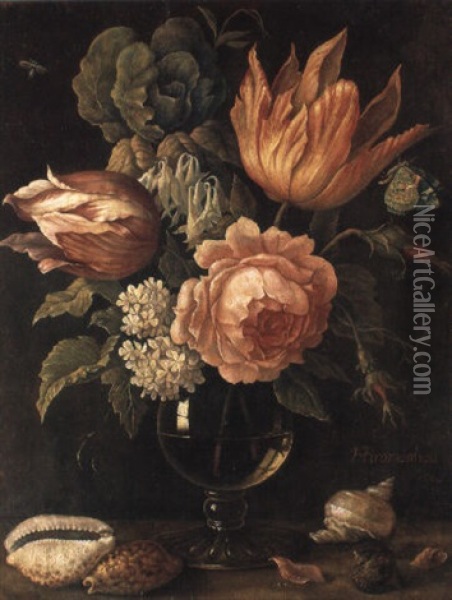 Nature Morte Aux Fleurs Et Aux Coquillages Oil Painting - Hendrik de Fromantiou