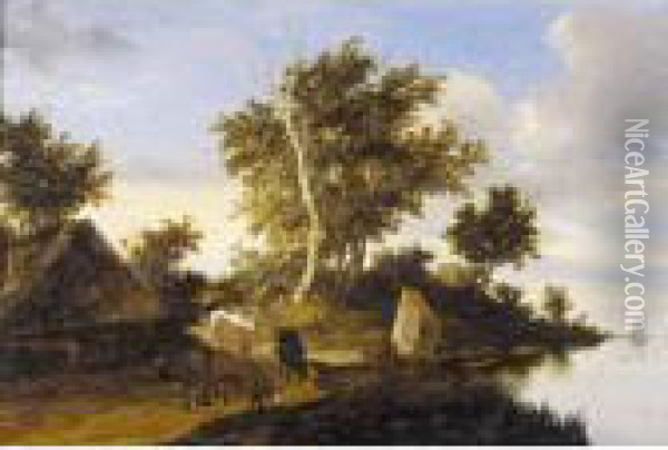 River Landscape Oil Painting - Jacob Salomonsz. Ruysdael