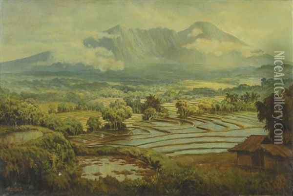 Mountaneous Landscape Oil Painting - Soerjosoebroto Abdullah