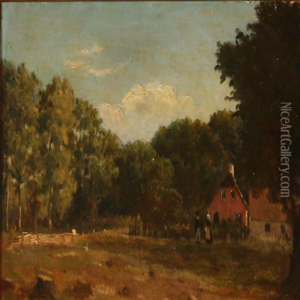 Forest Glade With A Country House Oil Painting - Otto Haslund