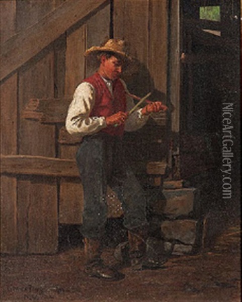 Whittling Gentleman Oil Painting - Enoch Wood Perry