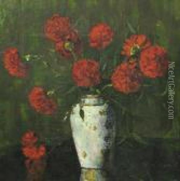 Garoafe Rosii Oil Painting - Octav Bancila