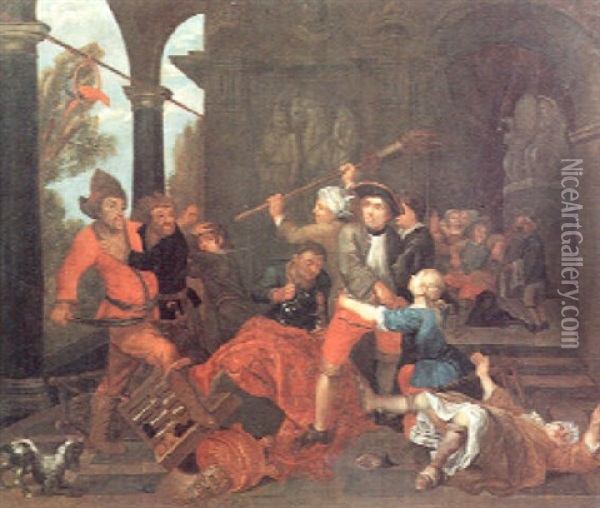Raufhandel In Einem Portikus Oil Painting - Jan Josef Horemans the Elder