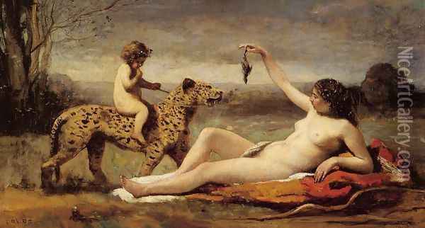 Bacchante with a Panther Oil Painting - Jean-Baptiste-Camille Corot