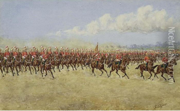 Parade Of The 5th Dragoon Guards Oil Painting - Reginald Augustus Wymer
