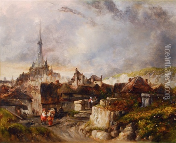 Town At The Normandy Coast Oil Painting - Louis-Gabriel-Eugene Isabey