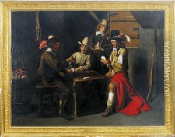 Cardplayers In An Interior Oil Painting - Mathieu Le Nain
