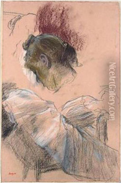 Studies Of The Head Of A Woman And A Dancer. Oil Painting - Edgar Degas