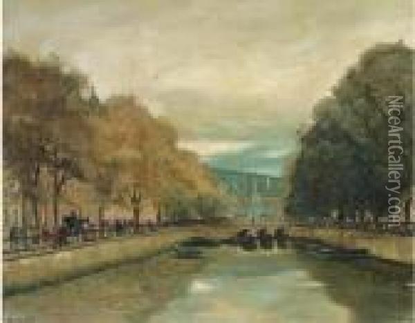 A River Landscape Oil Painting - Antal Berkes