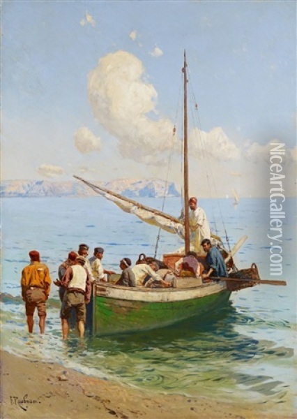 Fishermen On The Black Sea Oil Painting - Franz Roubaud