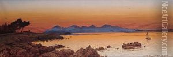 View Of The Estrelles Mountains From Cap D'antibe Oil Painting - Andrew MacCallum