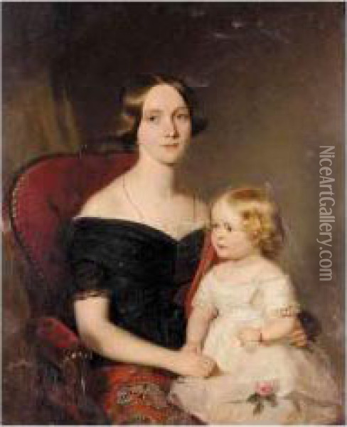 Portrait Of A Mother And Child Oil Painting - Georg Decker