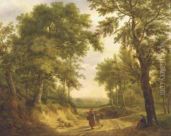 On a forest path in summer Oil Painting - Maximilien Lambert Gelissen