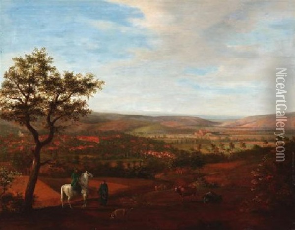 Blick In Weite Landschaft Mit Dorf Und Reitern Oil Painting - Johann Friedrich Weitsch
