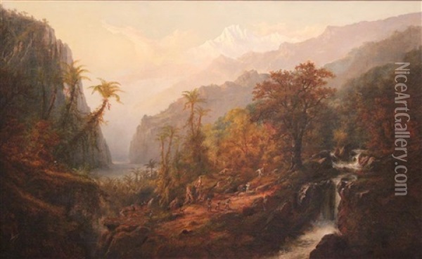 Great Falls With Views Of The Andes (chimborazo) Oil Painting - Alexander Francois Loemans