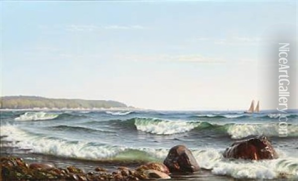Formiddag Ved Stranden. Motiv Fra Ostkysten. Falster Oil Painting - Johannes Herman Brandt