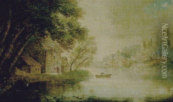 A Village By A River Oil Painting - William Sadler the Younger