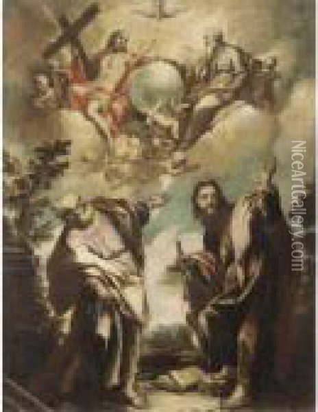 Saint Peter And Saint Paul, With The Celestial Host Above Oil Painting - Sebastiano Ricci