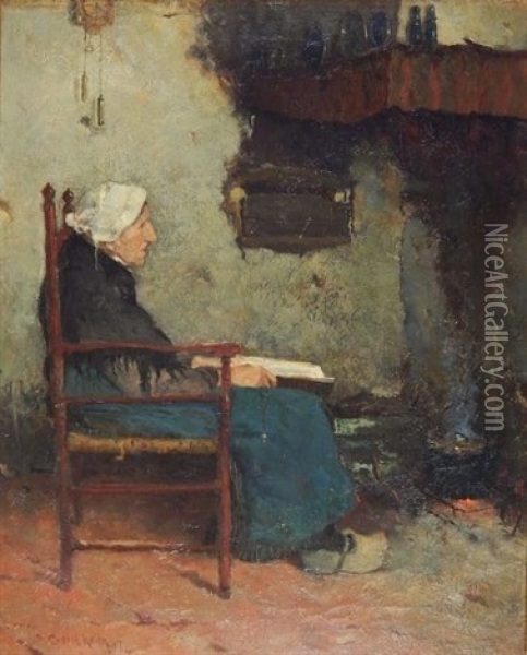 Woman In Chair Reading Oil Painting - William Castle Keith