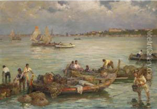 Barche Pescherecce A Palermo Oil Painting - Federico Morello