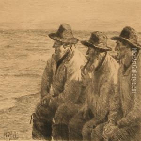 Three Fishermen Oil Painting - Michael Ancher
