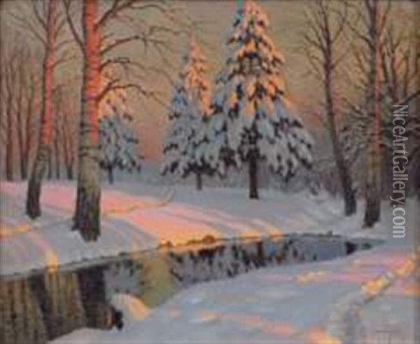 Sapins Sous La Neige Oil Painting - Mikhail Markianovich Germanshev