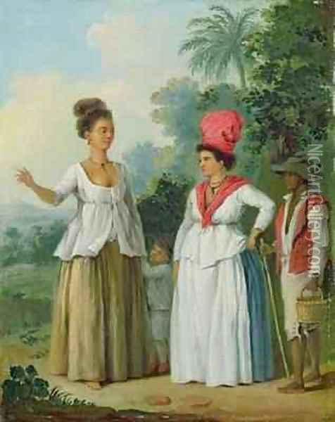 West Indian Women of Colour, with a Child and Black Servant Oil Painting - Agostino Brunias