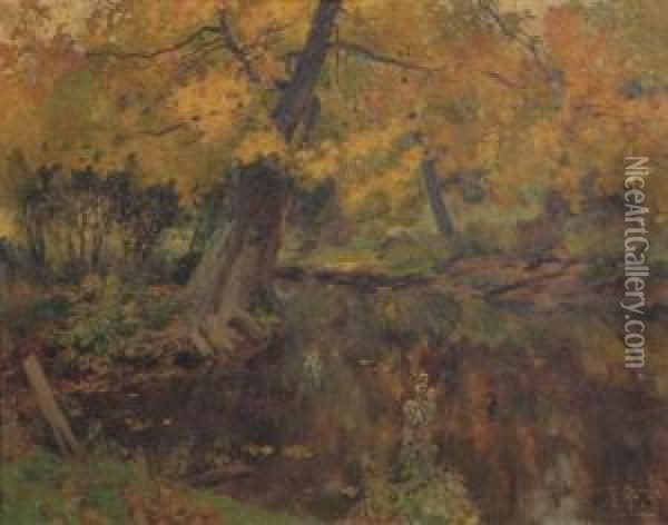 River In Autumn Oil Painting - Mathias Joseph Alten