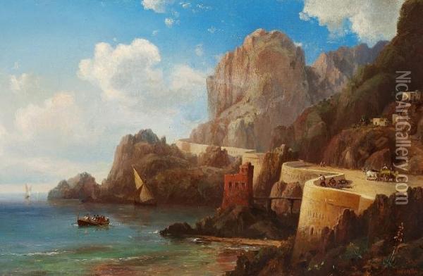 View Of A Rocky Italian Coast Oil Painting - Vilhelm Melbye