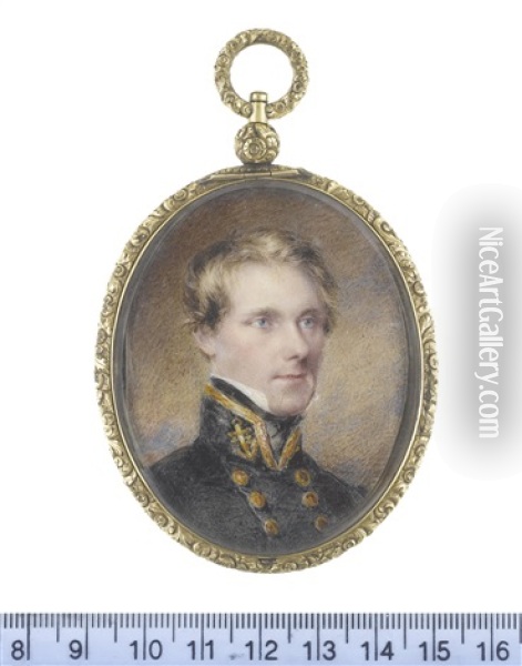 Mr Hammel Strutt (b.1804), Wearing Blue Double-breasted Coat With Gold Buttons, His Standing Collar Bearing Gold Trim And A Gold Embroidered Anchor... Oil Painting - Richard Woodman