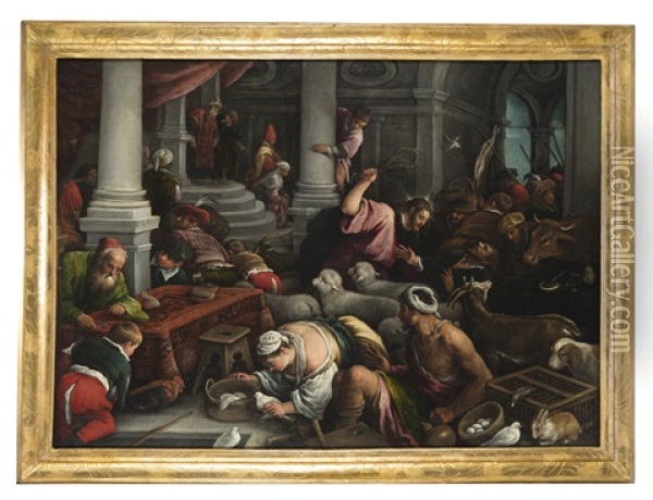 Cristo Scaccia I Mercanti Dal Tempio Oil Painting - Francesco Bassano