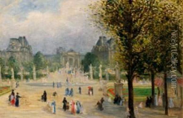Le Louvre Vu Du Parc Des Tuileries Oil Painting - Emile Rene Lafont