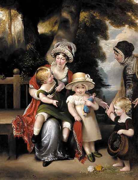 Portrait of a mother with her three children Oil Painting - Margaret Sarah Carpenter