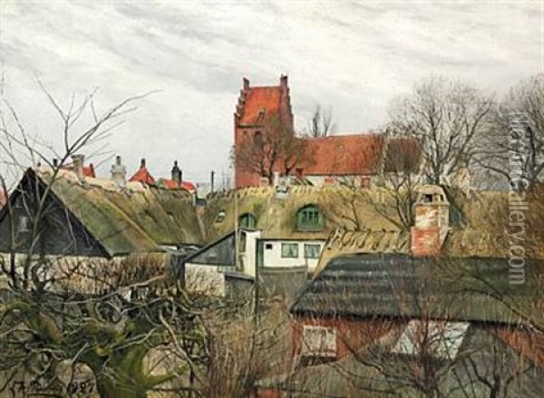 Gamle Huse Ved St. Jorgensbjerg Kirke Oil Painting - Laurits Andersen Ring