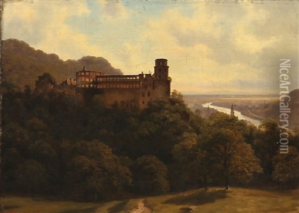 Landscape With A Castle Oil Painting - Georg Emil Libert