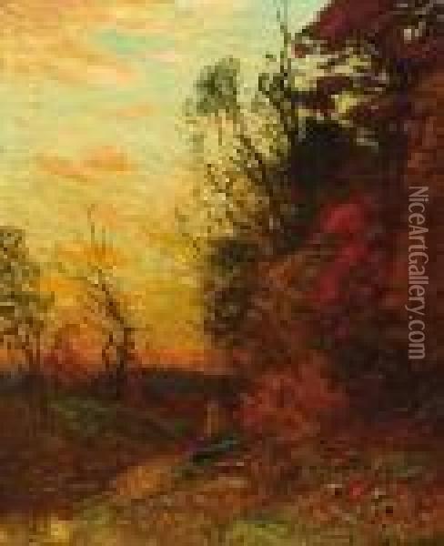 ''autumn Scene At Sunset'' Oil Painting - John Joseph Enneking