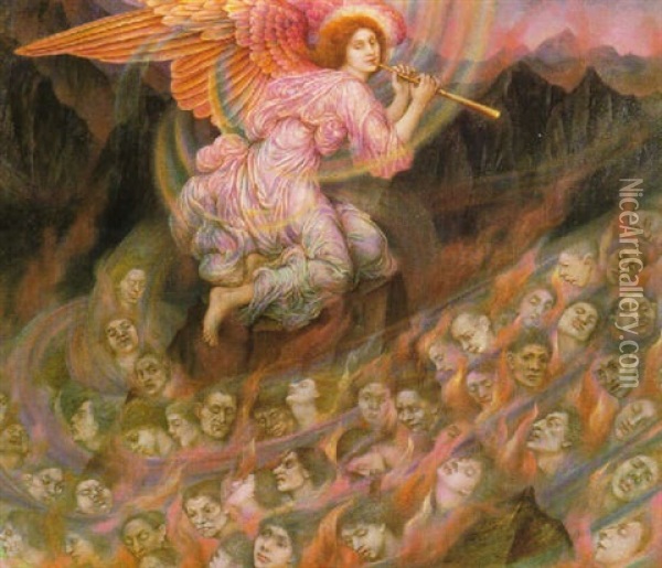 An Angel Pipping To The Souls In Hell Oil Painting - Evelyn de Morgan