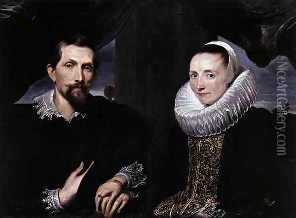 Double Portrait of the Painter Frans Snyders and his Wife c. 1621 Oil Painting - Sir Anthony Van Dyck