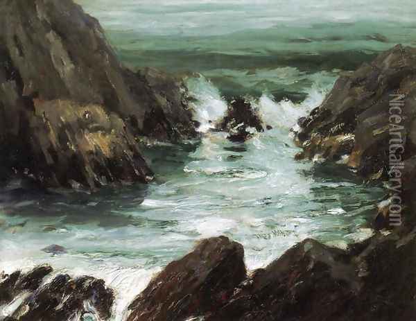 Marine With Rocks Oil Painting - Robert Henri