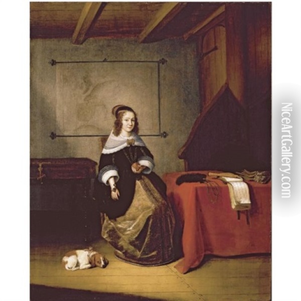 A Lady Seated In An Interior Oil Painting - Quiringh Gerritsz van Brekelenkam