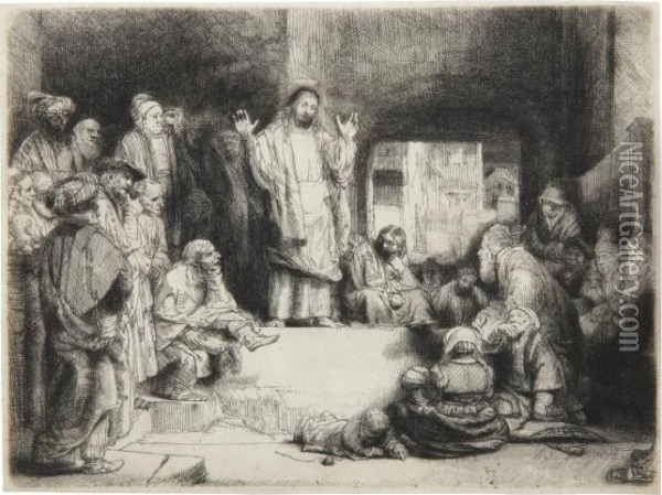 Christ Preaching: 'la Petite Tombe' Oil Painting - Rembrandt Van Rijn