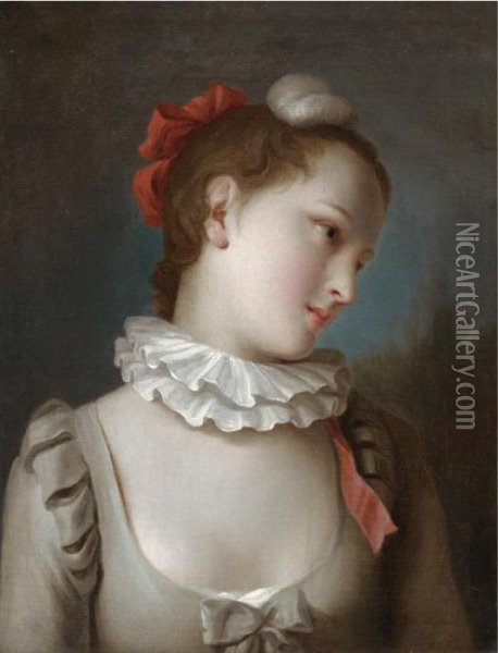 Portrait Of A Girl In A Silk Collar Oil Painting - Pietro Antonio Rotari