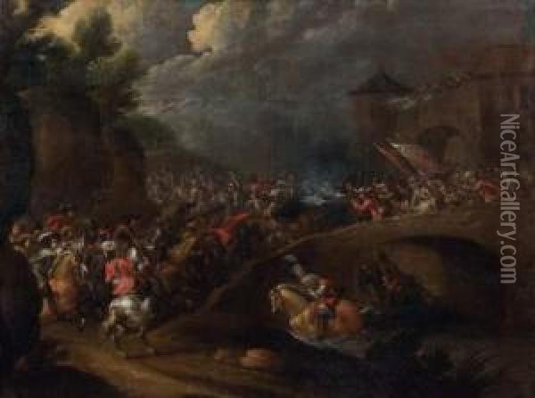 Charge De Cavalerie Sur Un Pont Oil Painting - Lambert de Hondt