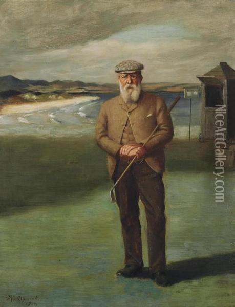 Portrait Of Tom Morris Senior Outside The Starter's Hut At St. Andrews Oil Painting - John Fery