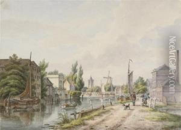 View Of Schiedam, Holland Oil Painting - Pieter Daniel van der Burgh