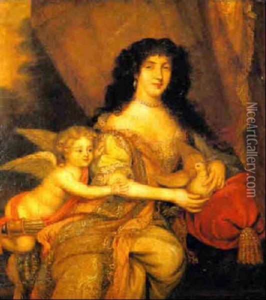 Portrait Of Duchess Of Portsmouth And Her Son As Cupid Oil Painting - Pierre Mignard the Elder