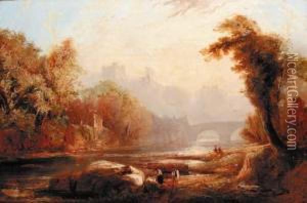 Richmond Castle At Dusk Oil Painting - John H. Wilson