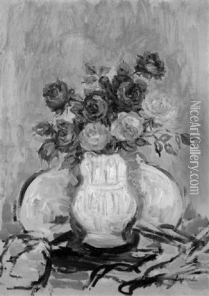 Bouquet De Roses Dans Une Cruche Oil Painting - Pierre Laprade